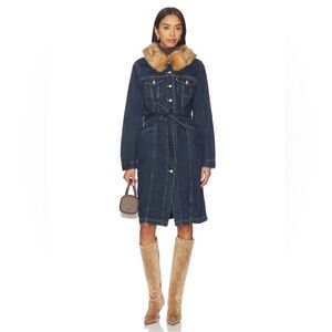 Levi's longline fur Trimmed trucker denim jacket bellissima-medium wash NWT Sz L